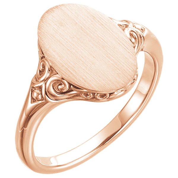 14K Rose Gold Paisley Scroll Oval Signet Ring