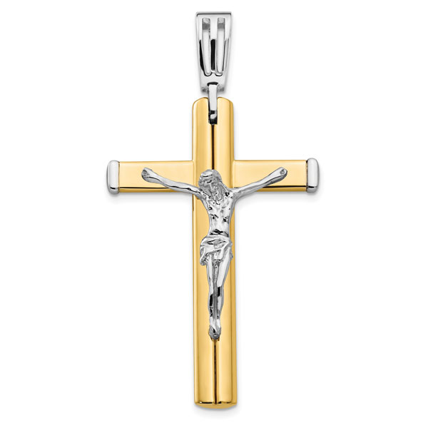 Italian 14K Two Tone Gold Crucifix Pendant for Men