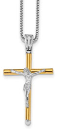 14K Two-Tone Gold Men's Italian Crucifix Necklace with Franco Chain