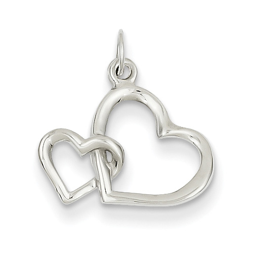 Small 14K White Gold Double Heart Charm Pendant