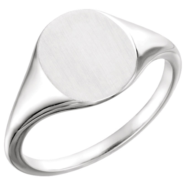 14K White Gold Polished and Satin Signet Ring
