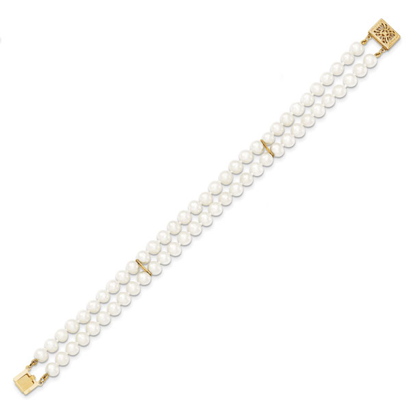 2-Strand Cultured Freshwater Pearl Bracelet, 14K Gold