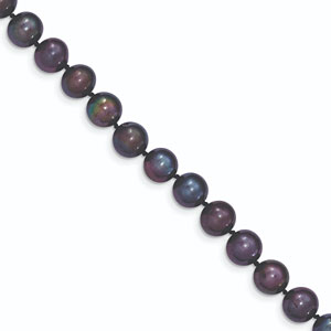 8-9mm Black Near-Round Cultured Freshwater Pearl Strand Necklace in 14K Gold