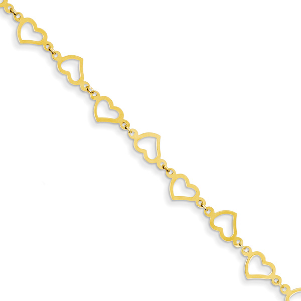 Alternating Heart Bracelet, 14K Gold