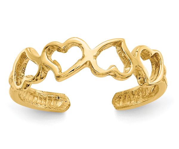 Alternating Heart Toe Ring, 14K Gold