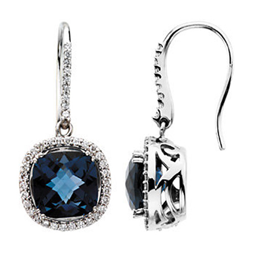 5.5 Carat Antique-Square Checkerboard London Blue Topaz and Diamond Earrings