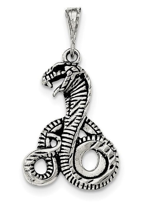Antiqued Cobra Pendant, Sterling Silver