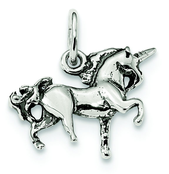 Antiqued Sterling Silver Unicorn Charm Pendant