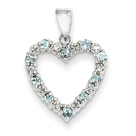 Aquamarine and Diamond Accent Heart Necklace, 14K White Gold