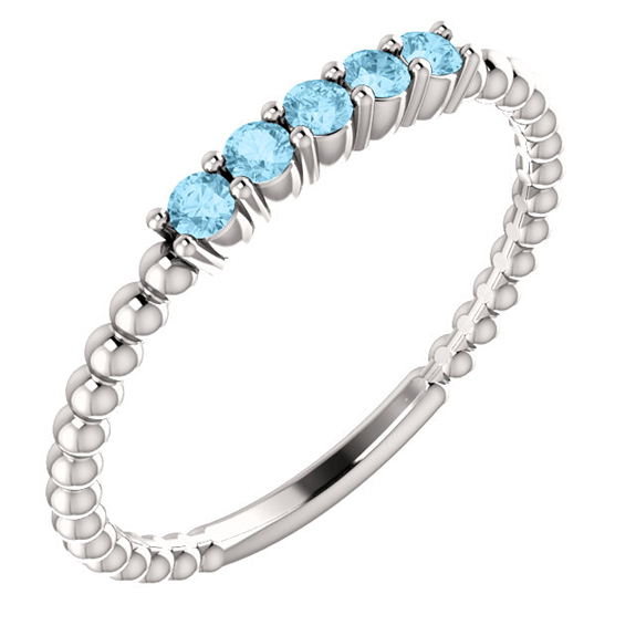 Sterling Silver Stackable Aquamarine Bead Ring