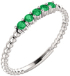 Stackable Beaded Emerald Band Ring, 14K White Gold