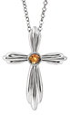 Bezel-Set Citrine Cross Necklace, 14K White Gold