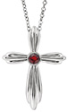 Bezel-Set Red Garnet Cross Necklace, 14K White Gold
