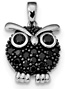 Black CZ Owl Pendant, Sterling Silver