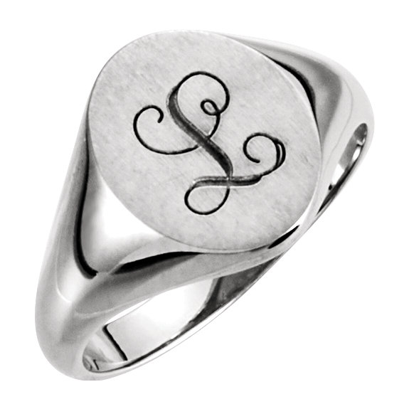 Silver Black Script Custom Signet Ring