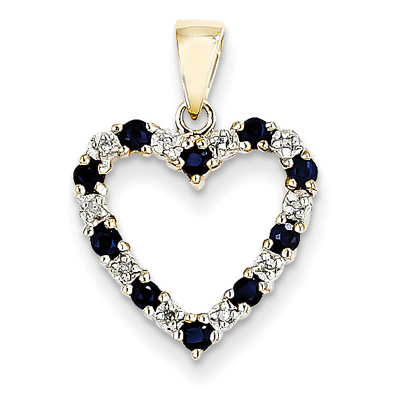 Blue Sapphire and Diamond Accent Heart Necklace, 14K Gold