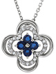Blue Sapphire and Diamond Clover Necklace, 14K White Gold