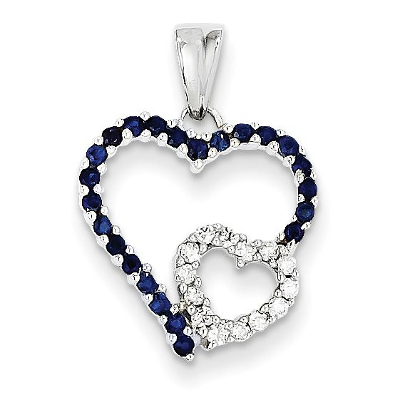 Blue Sapphire and White Diamond Double Heart Necklace