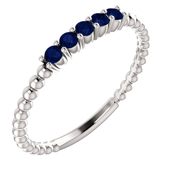 Blue Sapphire Beaded Stackable Ring, 14K White Gold