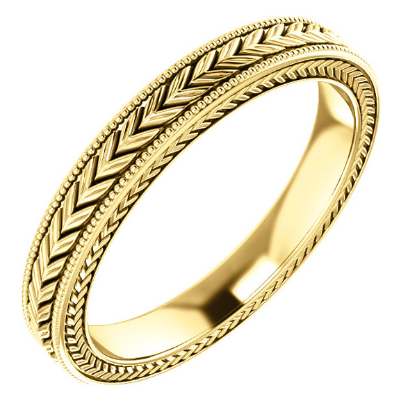 Women's Carved Design Wedding Band Ring in 14K Gold