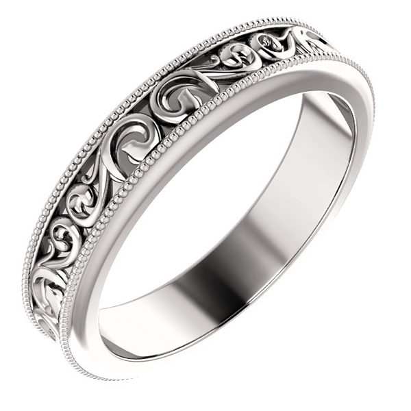 Women's Carved Paisley Pattern Wedding Band Ring
