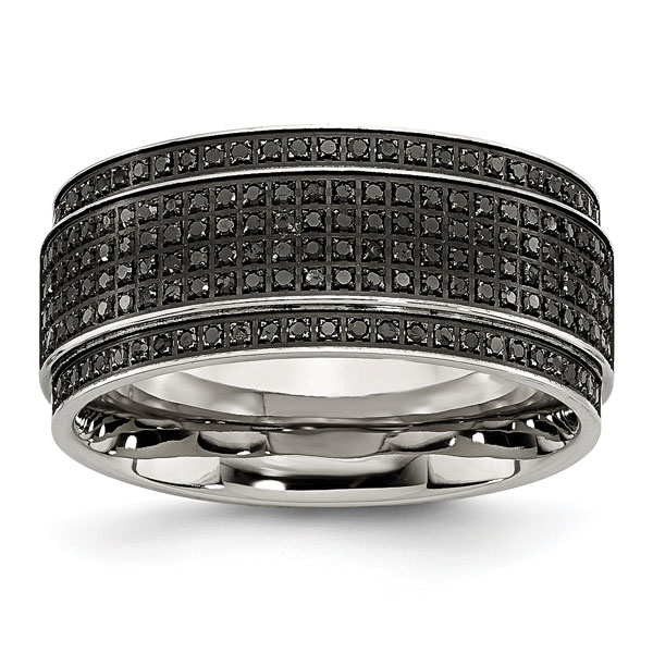 Chisel Black Stainless Steel Diamond Men's Band Ring
