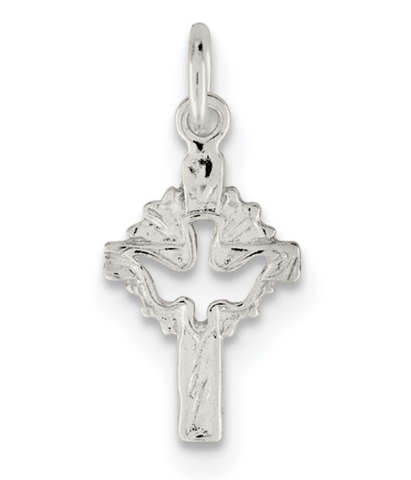 Cut-Out Dove Cross Charm, Sterling Silver