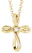 Diamond Swirl Small Cross Necklace, 14K Gold