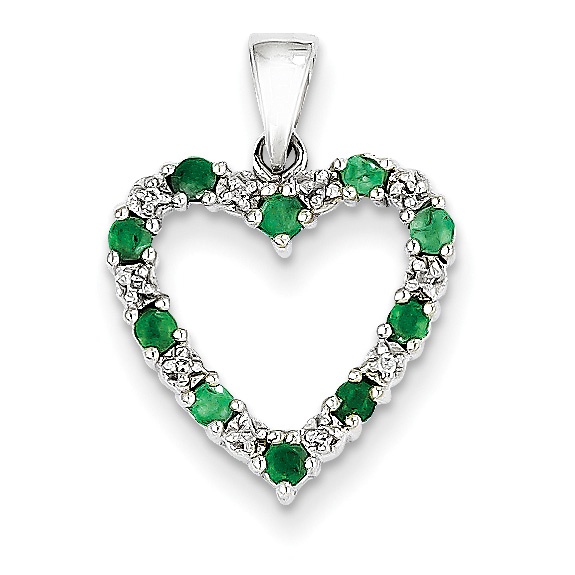 Emerald and Diamond Accent Heart Necklace, 14K White Gold