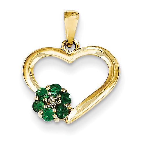 Small Emerald Flower Heart Pendant in 14K Gold