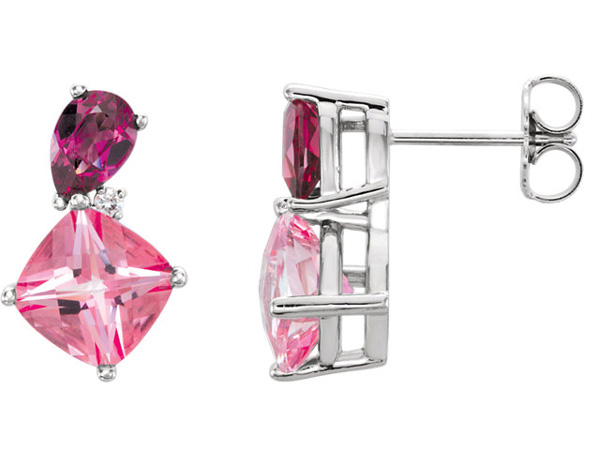 multi colored garnet and checkerboard pink topaz gemstone earrings