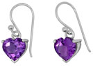Heart-Shaped Purple CZ Drop Earrings in Sterling Silver