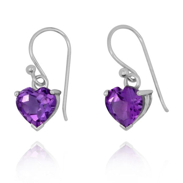 Heart-Shaped Purple CZ Drop Earrings in Sterling Silver