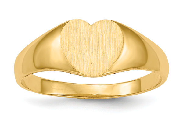 14K Gold Heart Signet Initial Ring with Brushed Finish