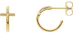 J-Hoop Cross Earrings, 14K Yellow Gold