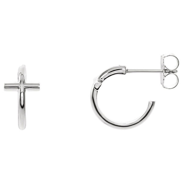 J-Hoop Cross Earring in Sterling Silver