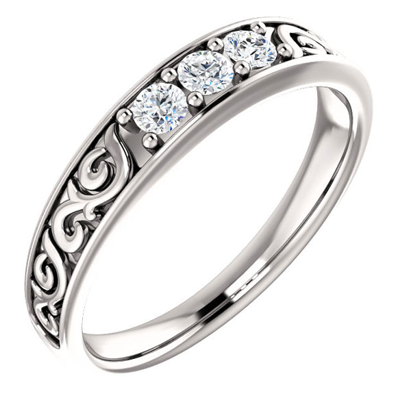 Men's 14K White Gold 3-Stone Paisley Diamond Wedding Band Ring