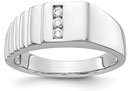 Men's 3-Stone Diamond Ribbed Ring, 14K White Gold