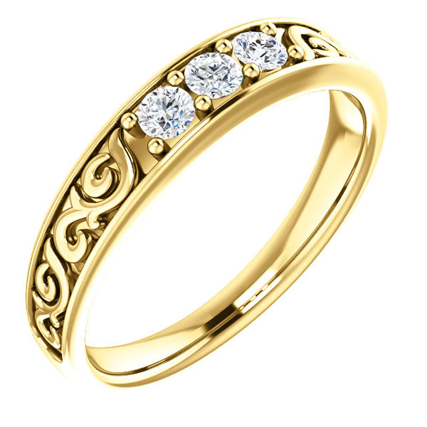Men's Paisley Three Stone Diamond Wedding Band Ring, 14K Gold