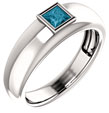 Men's London-Blue Topaz Princess-Cut Ring in 14K White Gold