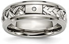 Men's Titanium and Silver Woven Wedding Band Ring with Diamond