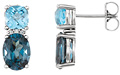 Multi Colored Blue Topaz Gemstone Earrings in 14K White Gold