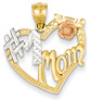 #1 Mom Tri-Tone Heart Pendant in 14K Gold