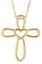 Open Heart Cross Necklace in 14K Yellow Gold