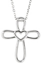 14K White Gold Open Heart Cross Necklace