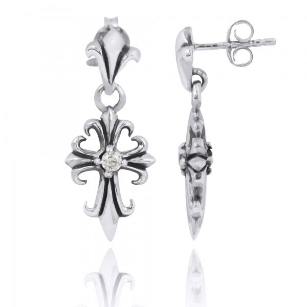 Orthodox Cross Earrings with CZ in Sterling Silver