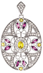 Pink and Yellow Sapphire Diamond Necklace, 14K White Gold