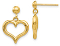 Polished Dangle Heart Earrings, 14K Gold