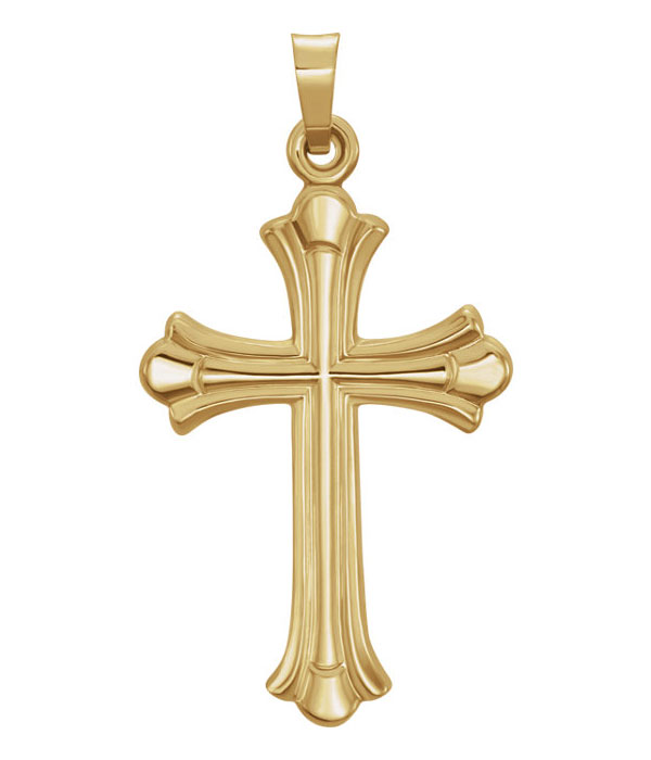 Women's Polished Fleur-de-Lis Cross Necklace in 14K Gold