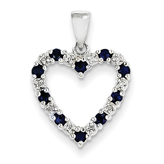 Sapphire and Diamond Accent Heart Necklace in 14K White Gold